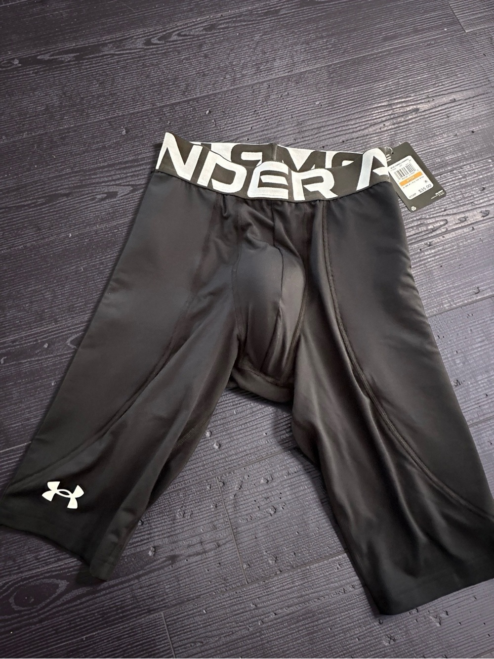Under Armour Black Menâs Compression Shorts with White Logo Waistband with Cup